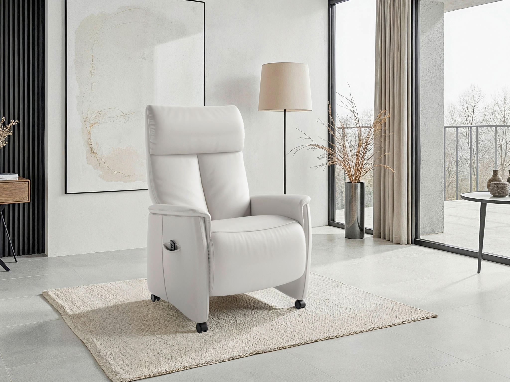 RELAXAČNÉ KRESLO, koža, biela - čierna/biela, Basics, koža/plast (76/110/84cm) - Sit & More