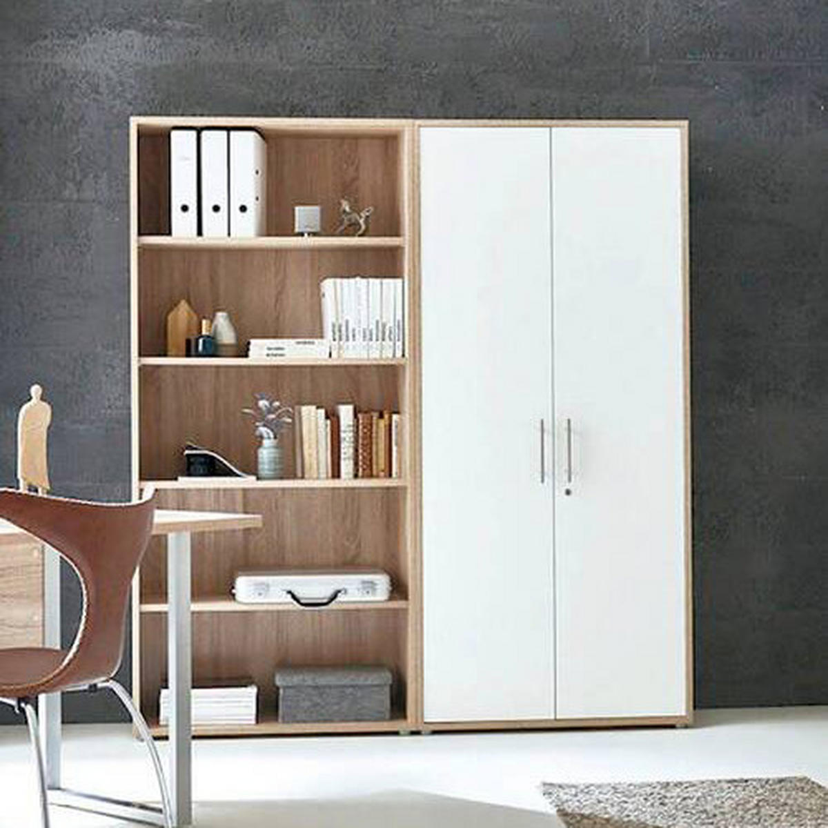 AKTENSCHRANK 168,8/185,6/33 cm  - Weiß Hochglanz/Sonoma Eiche, MODERN, Holzwerkstoff (168,8/185,6/33cm) - MID.YOU