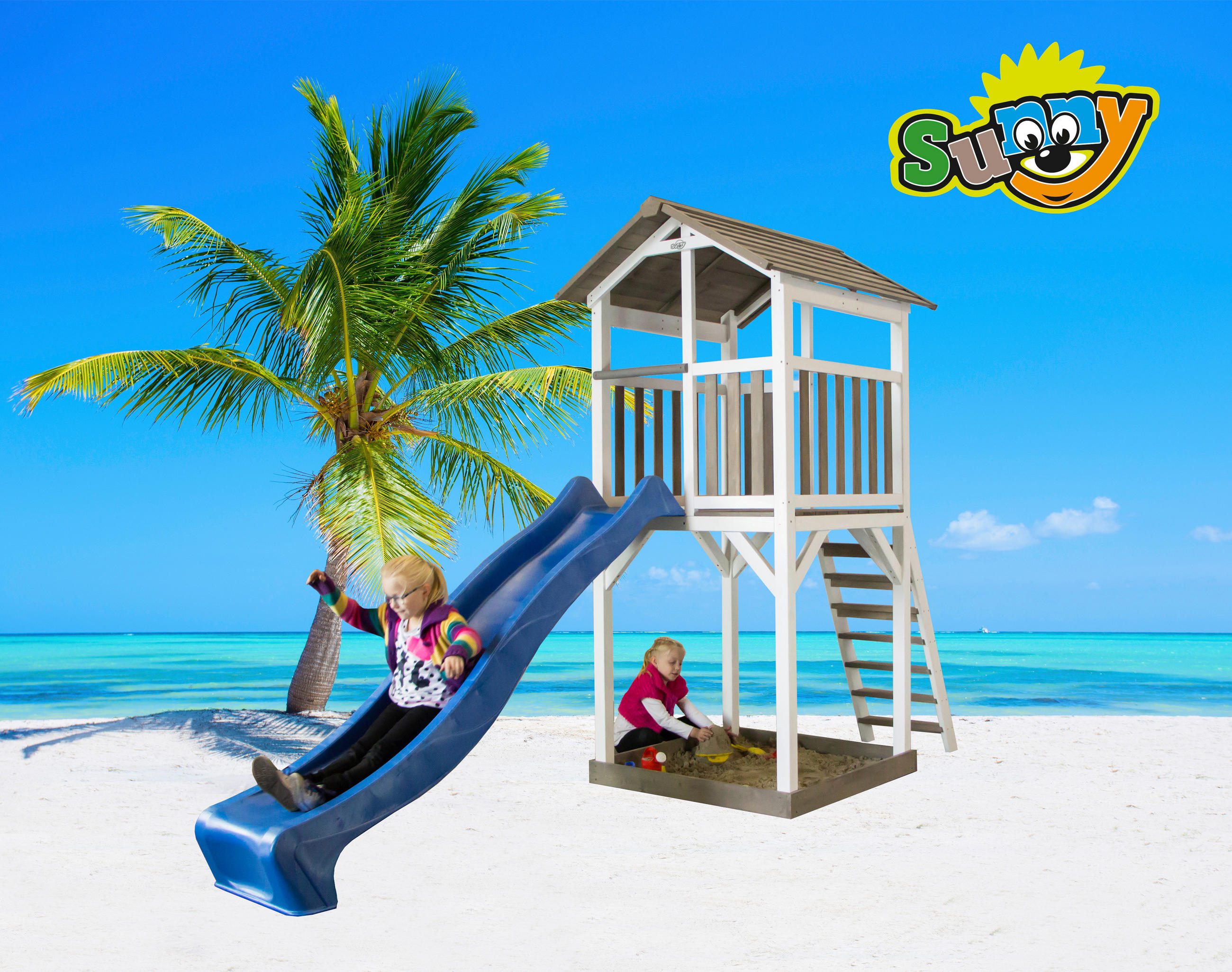 Spielhaus Beach Tower Basic 101/242/349 cm axi - Blau/Weiß, Basics, Holz (101/242/349cm) - Ambia Garden