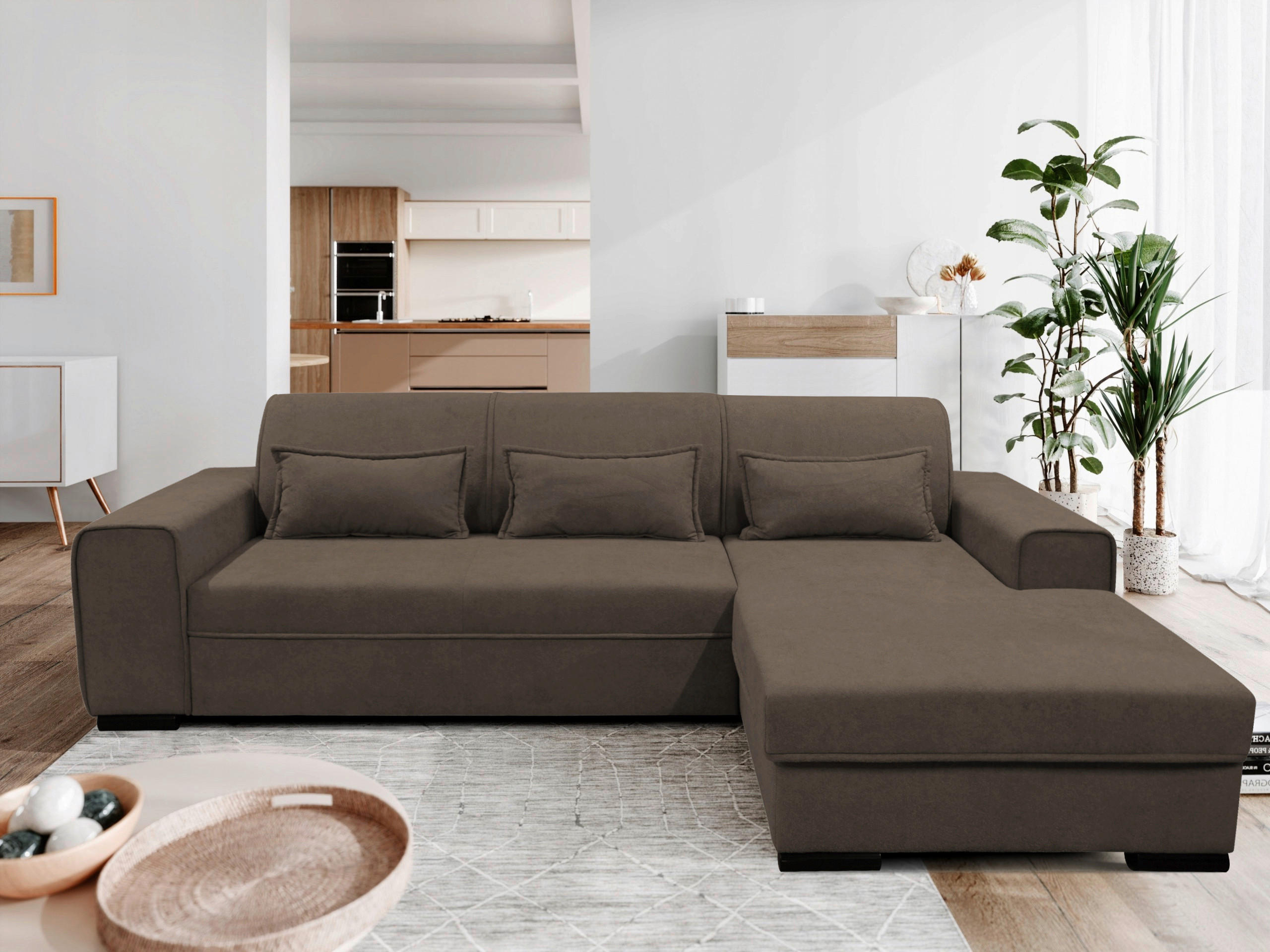 ECKSOFA in Struktur, Bouclé Braun  - Schwarz/Braun, Design, Kunststoff/Textil (270/175cm) - MID.YOU
