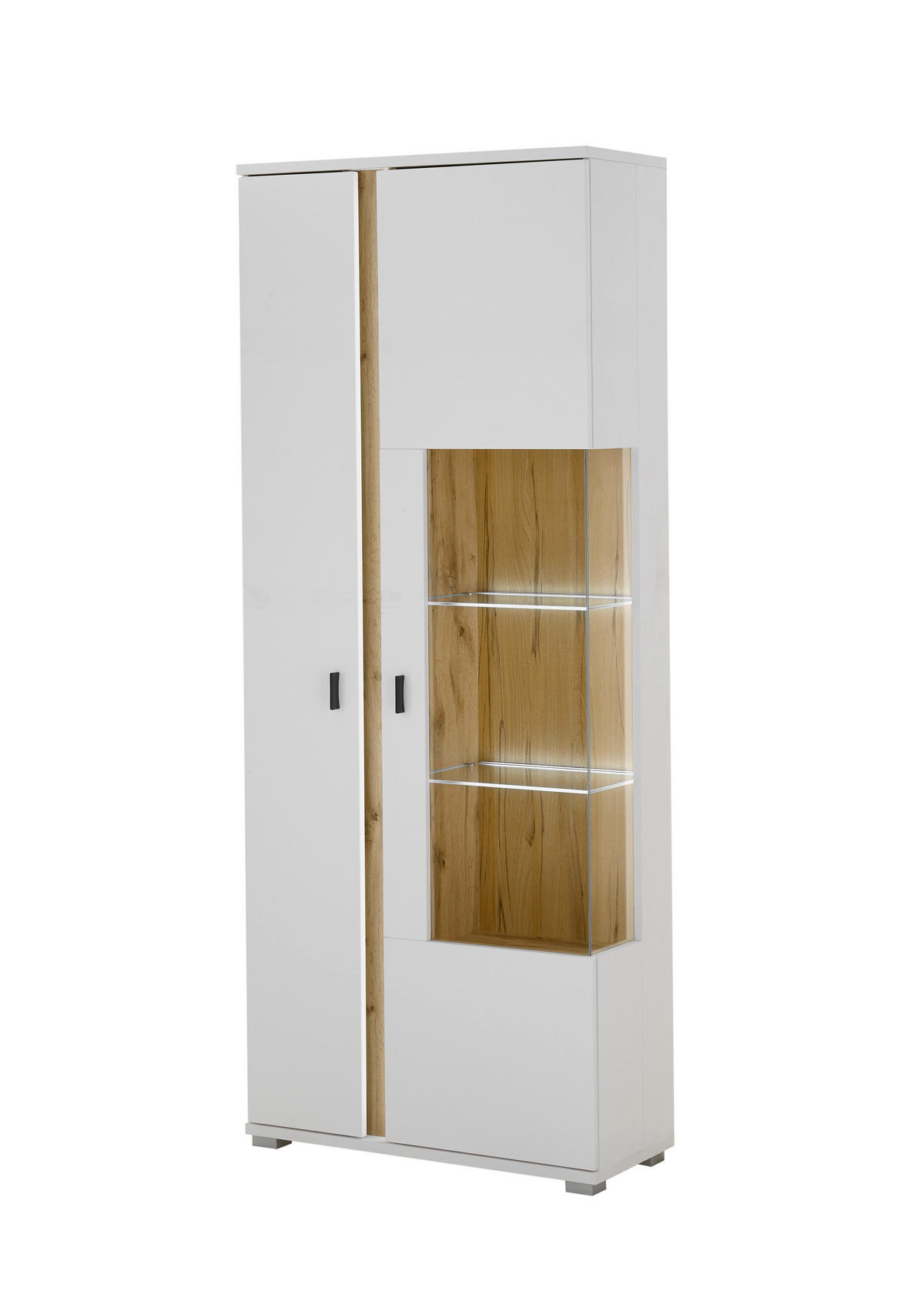 VITRINE in Eiche Wotan, Weiß  - Silberfarben/Eiche Wotan, Design, Glas/Holzwerkstoff (80/200/35cm) - MID.YOU