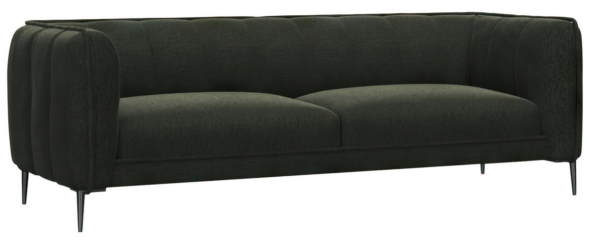 3-SITZER-SOFA Chenille, Webstoff, Flachgewebe Waldgrün  - Waldgrün/Schwarz, Design, Holz/Textil (209/75/91cm) - Livetastic