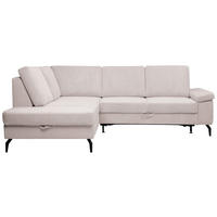 ECKSOFA inkl. Funktionen Creme Velours Bettkasten, Sitzvorzug  - Creme/Schwarz, KONVENTIONELL, Textil/Metall (206/253cm) - Venda
