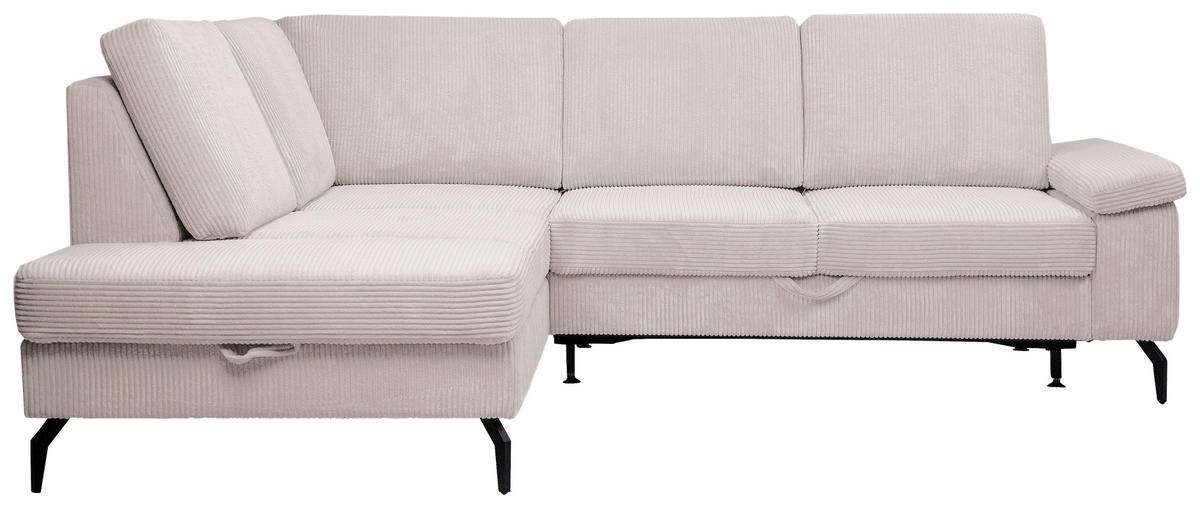 ECKSOFA inkl. Funktionen Creme Velours Bettkasten, Sitzvorzug  - Creme/Schwarz, KONVENTIONELL, Textil/Metall (206/253cm) - Venda