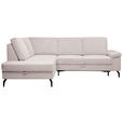 ECKSOFA inkl. Funktionen Creme Velours Bettkasten, Sitzvorzug  - Creme/Schwarz, KONVENTIONELL, Textil/Metall (206/253cm) - Venda
