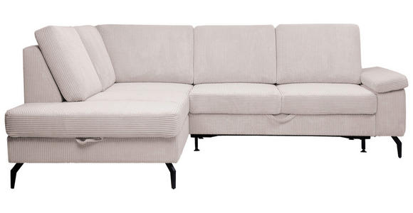 ECKSOFA inkl. Funktionen Creme Velours Bettkasten, Sitzvorzug  - Creme/Schwarz, KONVENTIONELL, Textil/Metall (206/253cm) - Venda