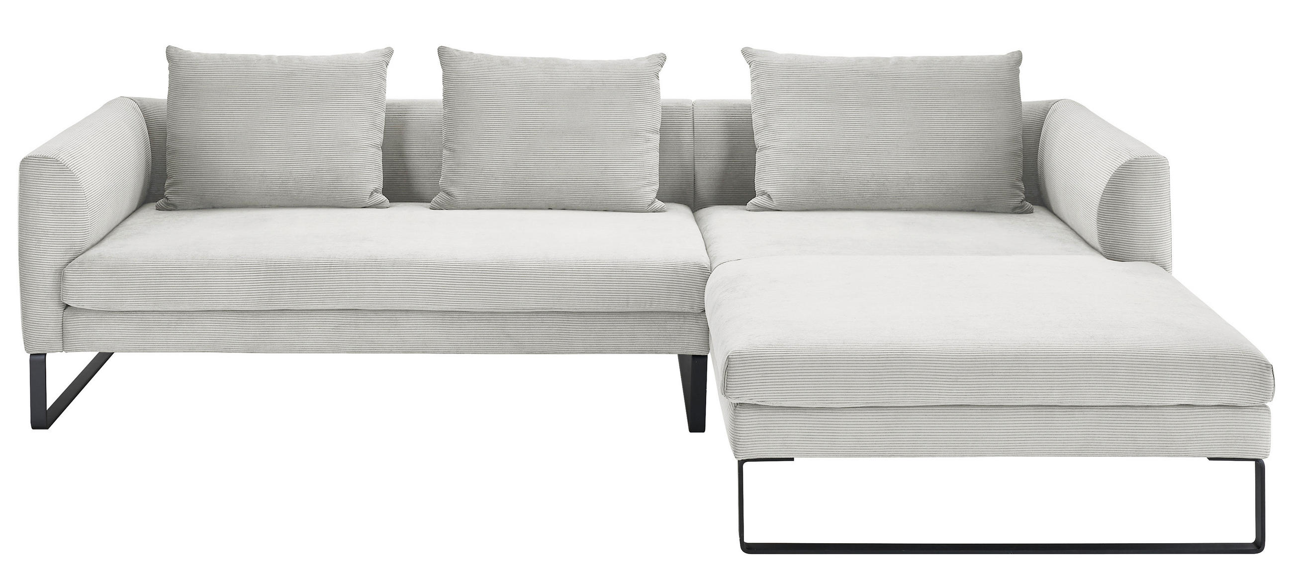 ECKSOFA in Cord Hellgrau  284/178 cm  - Hellgrau/Schwarz, KONVENTIONELL, Textil/Metall (284/178cm) - Hom`in