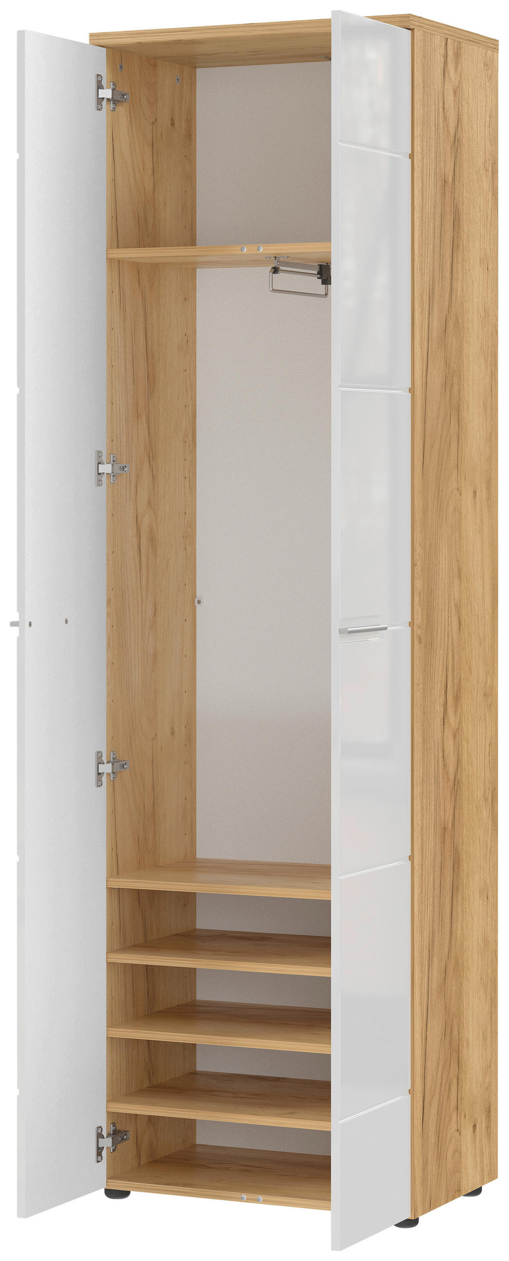 GARDEROBENSCHRANK  in 60/200/41 cm  - Weiß Hochglanz/Eichefarben, MODERN, Holzwerkstoff/Metall (60/200/41cm) - Germania