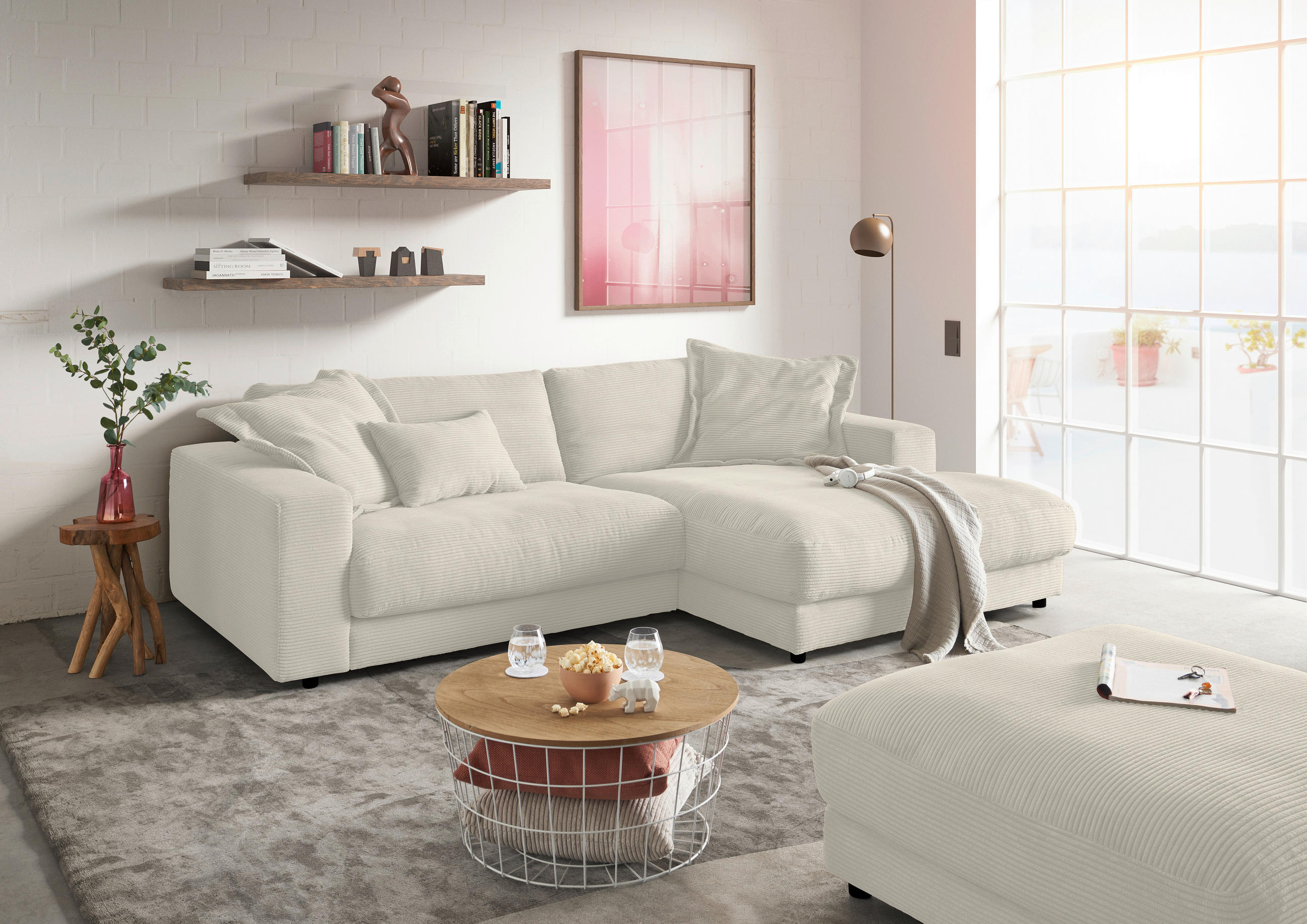 HOCKER in Textil Naturfarben  - Schwarz/Naturfarben, Design, Kunststoff/Textil (100/86/100cm) - Lomoco