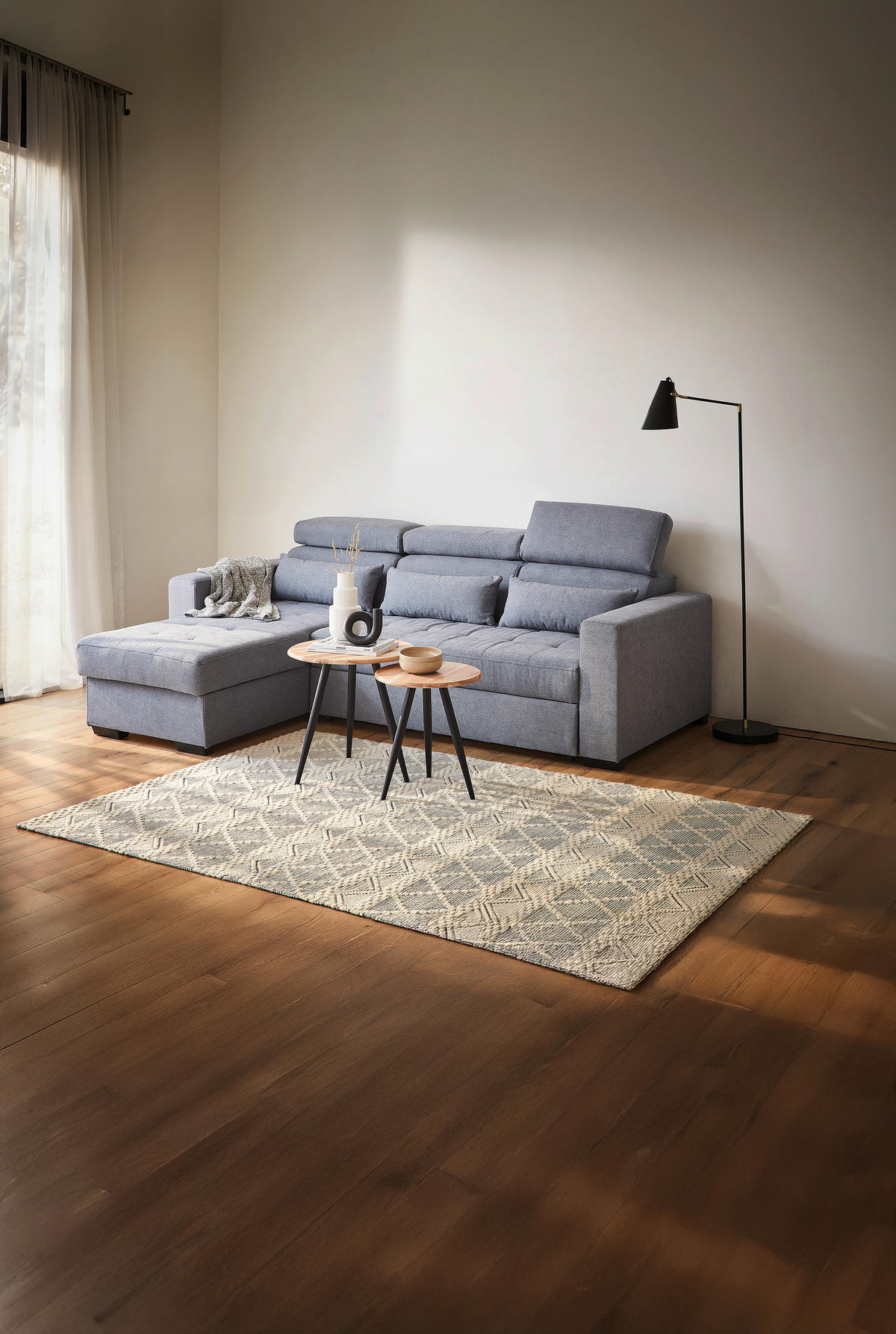 ECKSOFA  Webstoff Blaugrau  - Blaugrau/Schwarz, Design, Kunststoff/Textil (179/240cm) - Carryhome