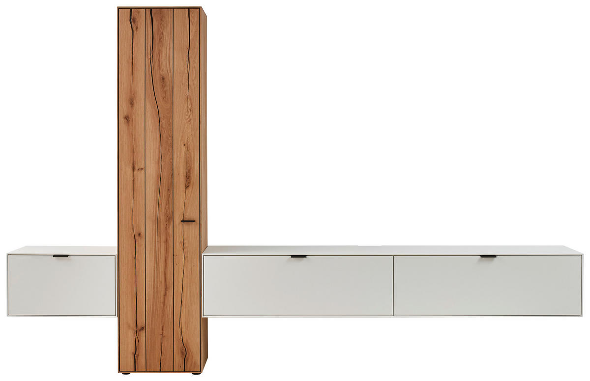 WOHNWAND  in Weiss, Eichefarben 320,7/205,5/37,1 cm  - Weiss/Eichefarben, Design, Glas/Holz (320,7/205,5/37,1cm) - Dieter Knoll