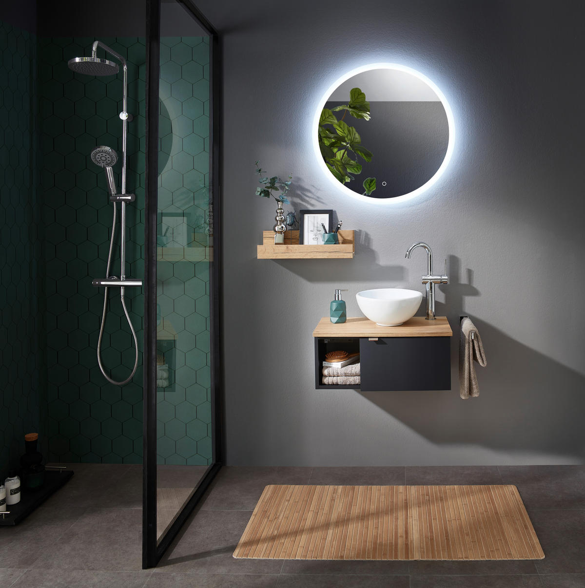 BADEZIMMER  in 70 cm  - Eichefarben/Schwarz, MODERN, Keramik/Holzwerkstoff (70cm) - Sadena