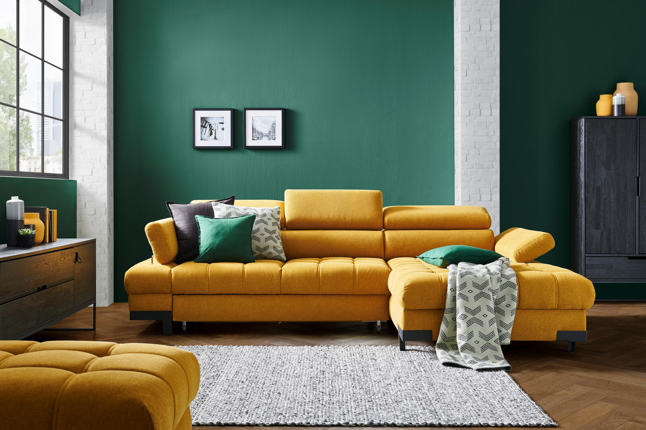 ECKSOFA Gelb Webstoff - Gelb/Schwarz, Design, Textil/Metall (173/270cm) - Welnova