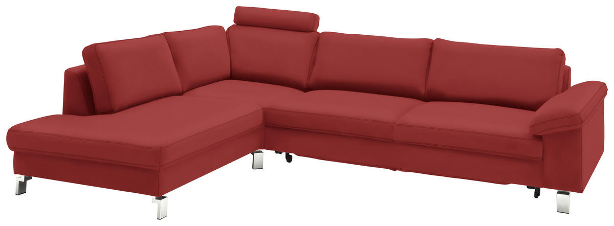 ECKSOFA in Echtleder Rot  200/281 cm  - Chromfarben/Rot, Design, Leder/Metall (200/281cm) - Pure Home Lifestyle