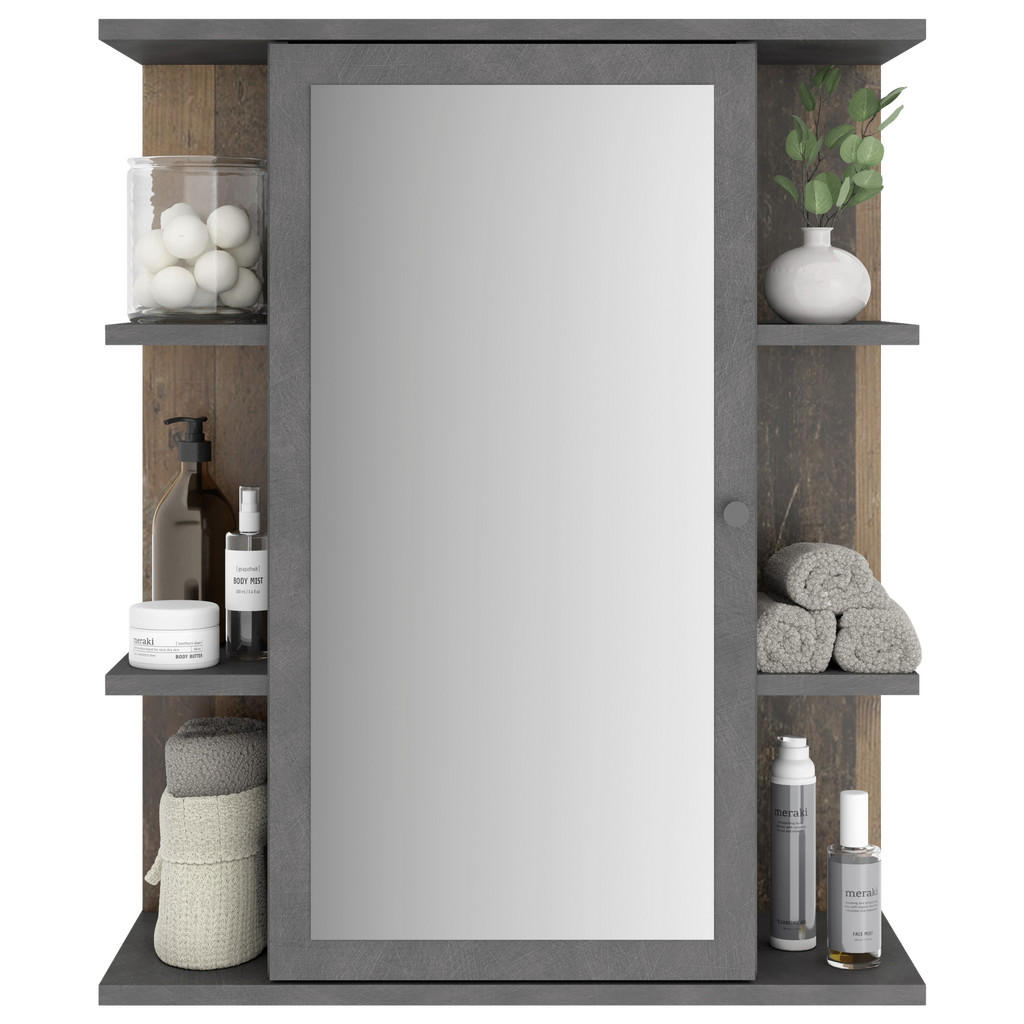 Thumbnail - Mid.you Spiegelschrank FMD Madoc 5, Braun, Graphit, Holzwerkstoff, 2 Fächer, 60x72x25 cm, Badezimmer, Badezimmerspiegel...