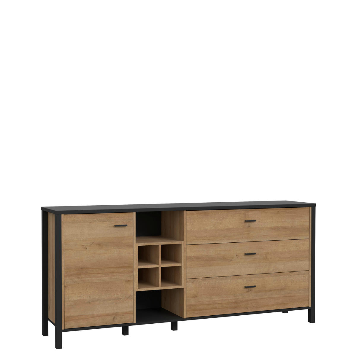 KOMODA S VRATIMA - boja hrasta/crna, Dizajnerski, metal/pločasti materijal (186,3/85,1/40,2cm) - Cantus