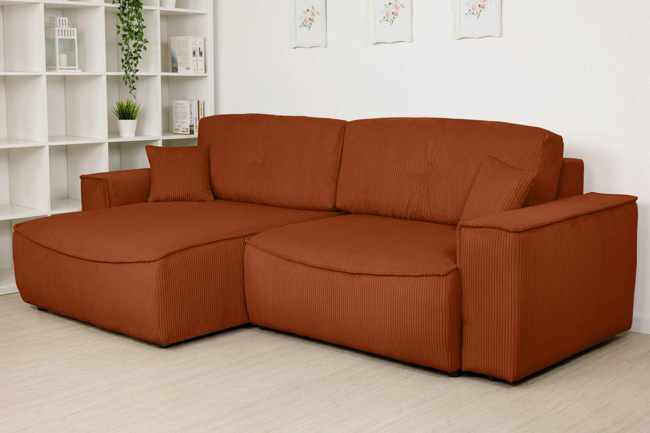 ECKSOFA Rostfarben Cord  - Rostfarben/Schwarz, KONVENTIONELL, Kunststoff/Textil (148/265cm) - Carryhome