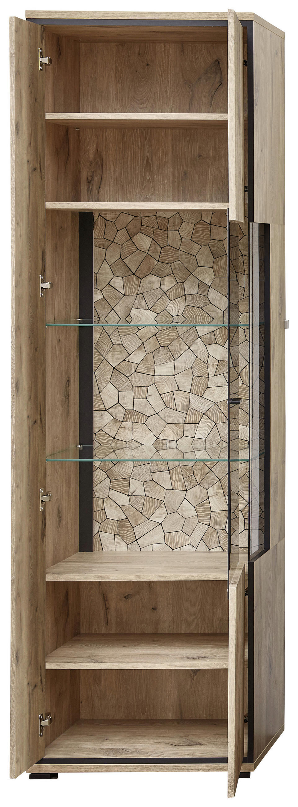 VITRINE in Schwarz, Eichefarben  - Eichefarben/Schwarz, Konventionell, Glas/Holzwerkstoff (60/205/40cm) - Livetastic