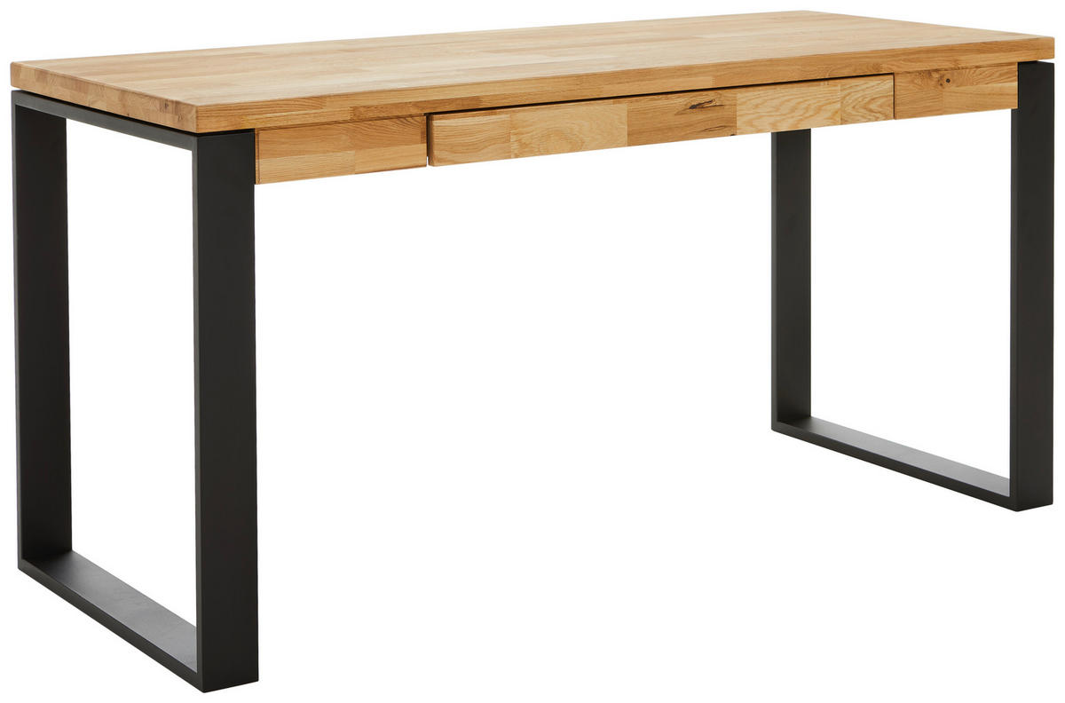 PISALNA MIZA les barve hrasta  - črna/barve hrasta, Moderno, kovina/les (150/65/76cm) - Linea Natura