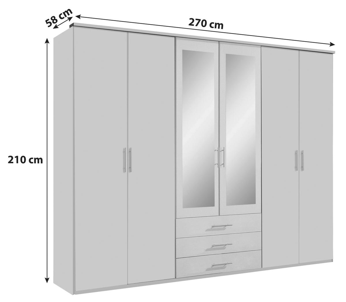 DREHTÜRENSCHRANK 270/210/58 cm 6-türig Weiß, Eichefarben  - Eichefarben/Alufarben, KONVENTIONELL, Glas/Holzwerkstoff (270/210/58cm) - MID.YOU