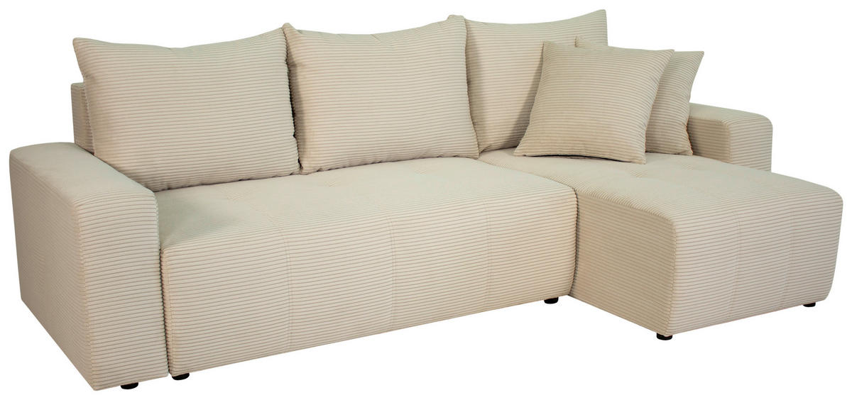 ECKSOFA in Cord Beige  - Beige/Schwarz, Design, Kunststoff/Textil (248/146cm) - MID.YOU