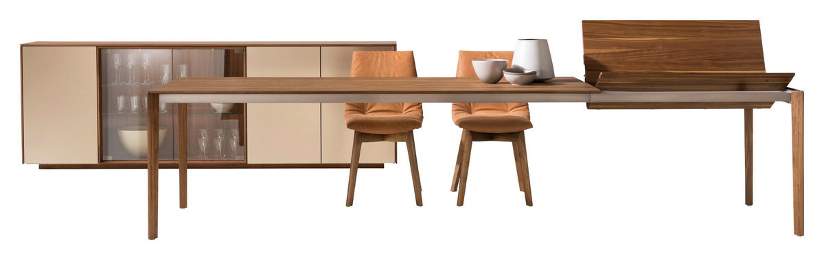 ESSTISCH in Holz, Metall 160(260)/100/75 cm  - Edelstahlfarben/Nussbaumfarben, Design, Holz/Metall (160(260)/100/75cm) - Team 7