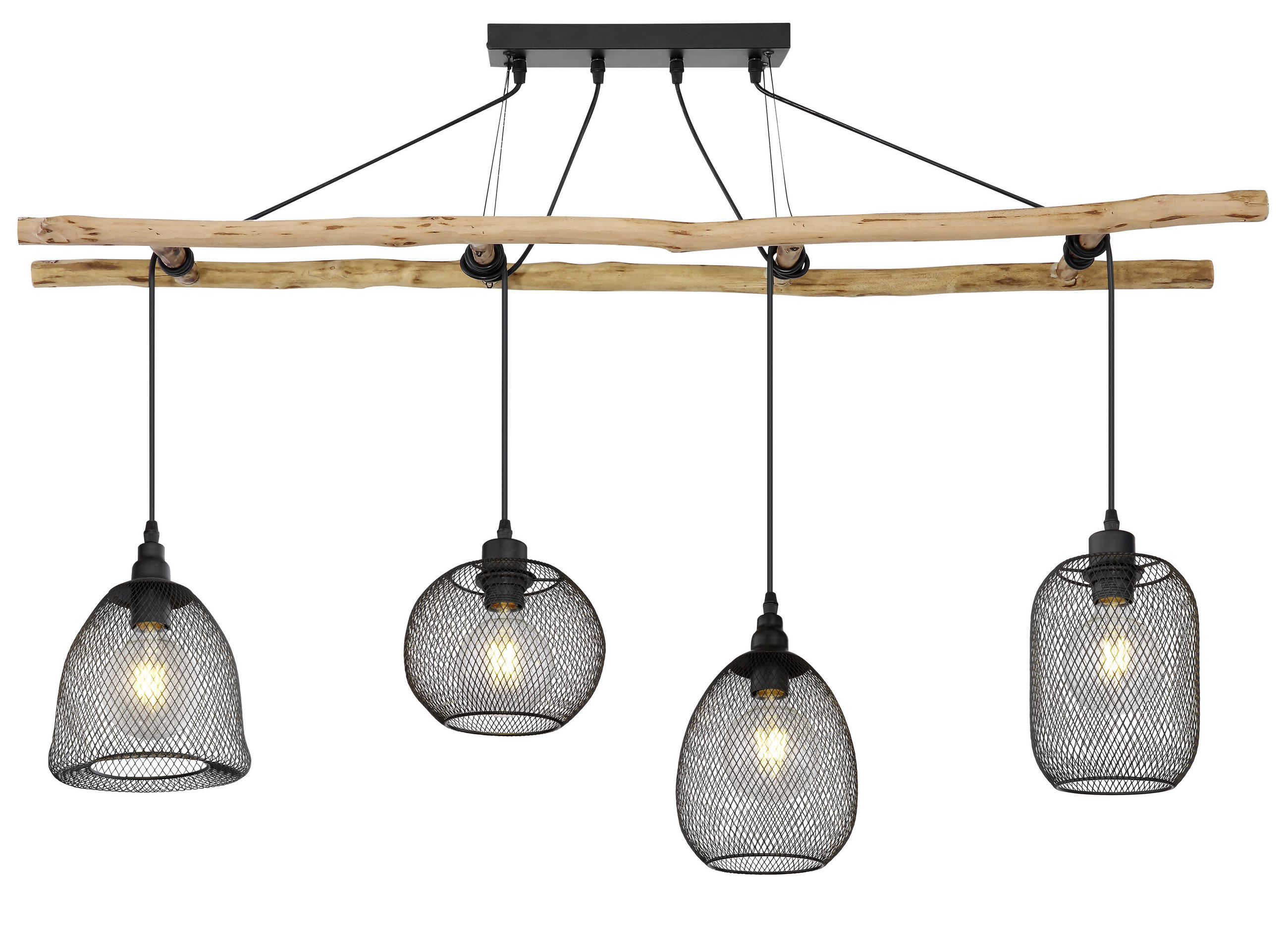 HÄNGELEUCHTE 120/30/180 cm   - Schwarz/Naturfarben, Basics, Holz/Metall (120/30/180cm) - Globo