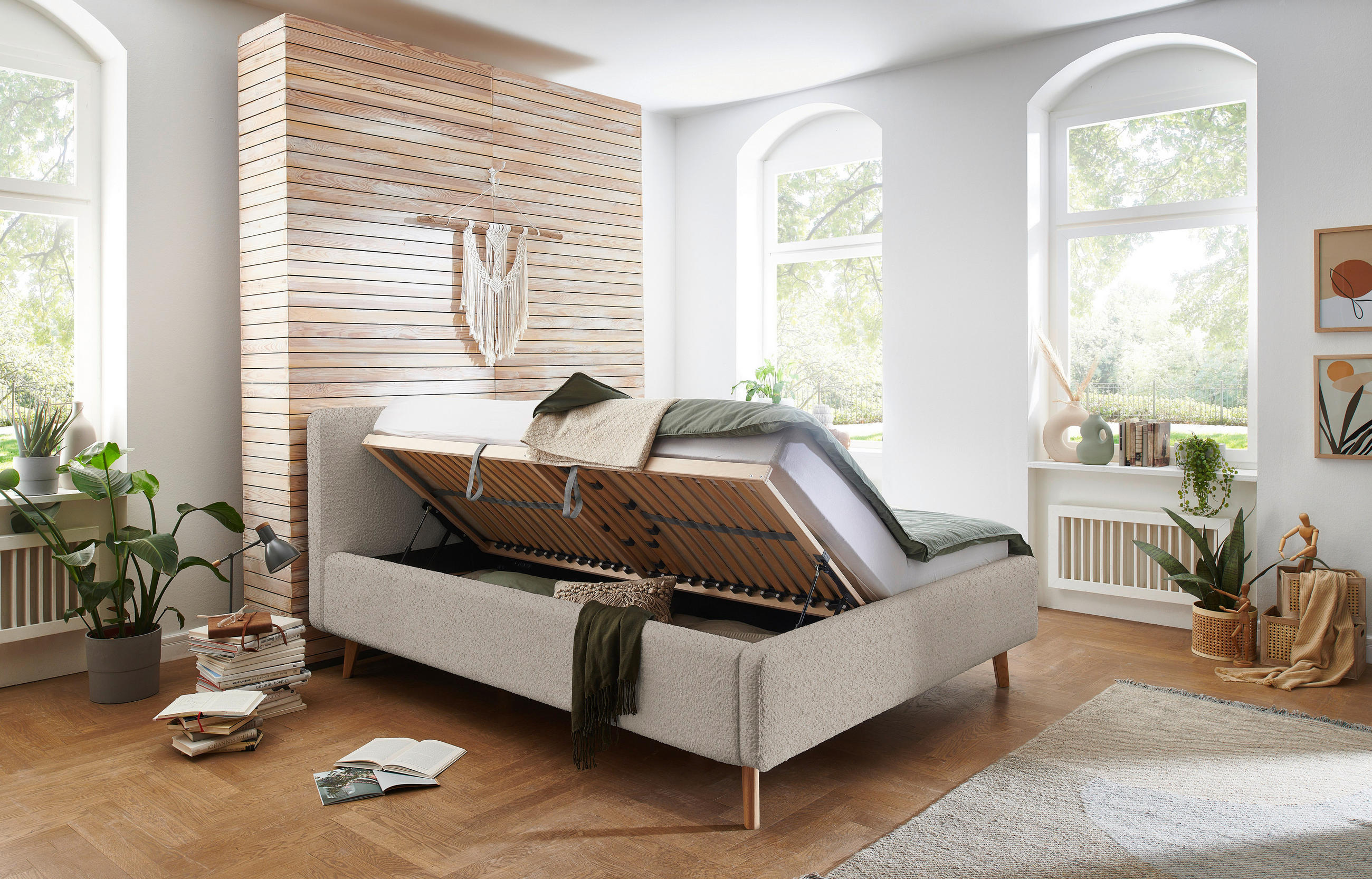 POLSTERBETT Lattenrost, Bettkasten 160/200 cm  in Beige  - Eichefarben/Birkefarben, Design, Holz/Textil (160/200cm) - Xora