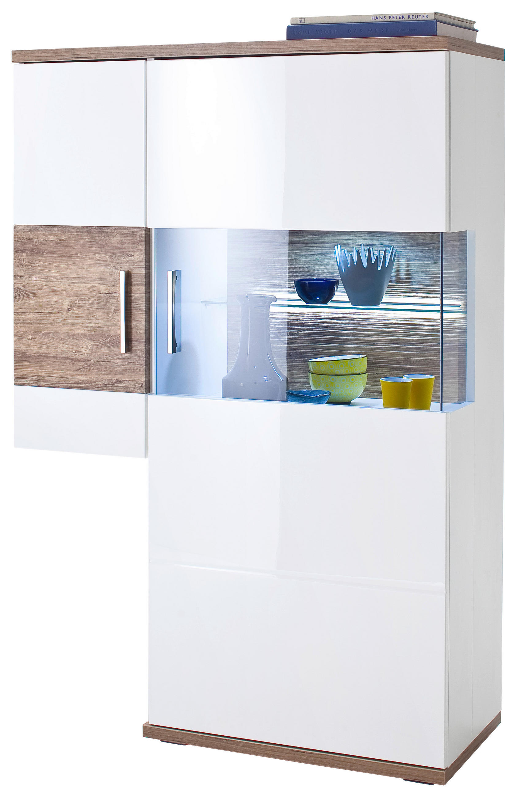 Highboard B: 90 cm Luzern Weiß/Eichefarben