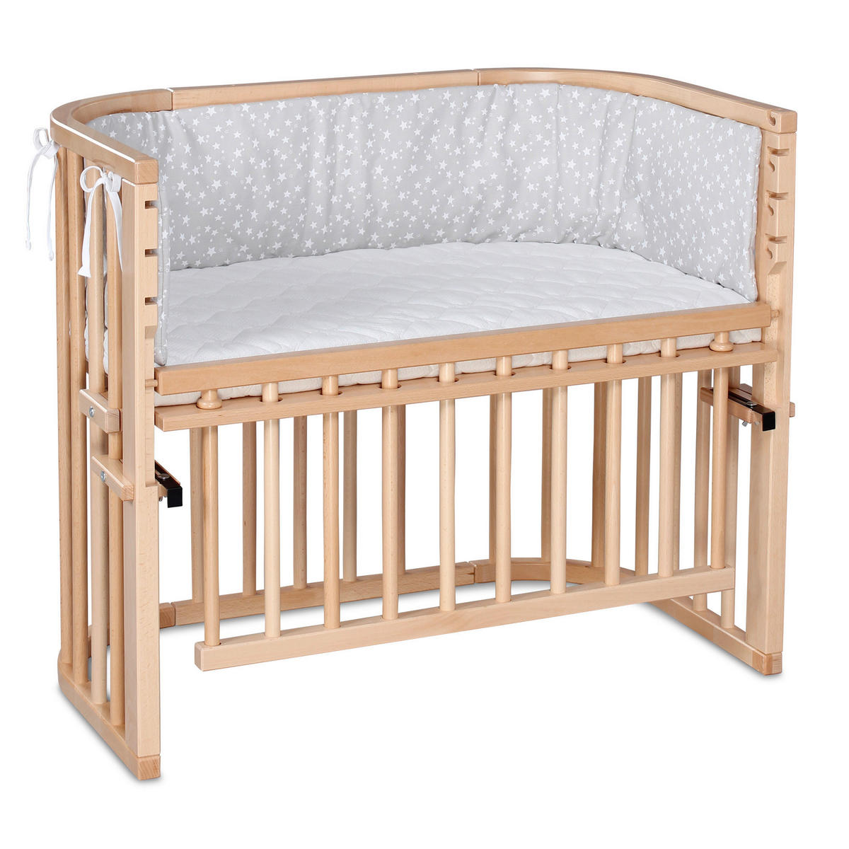 BEISTELLBETT Maxi Comfort Plus   - Buchefarben, Basics, Holz (56,5/79/96cm) - Babybay