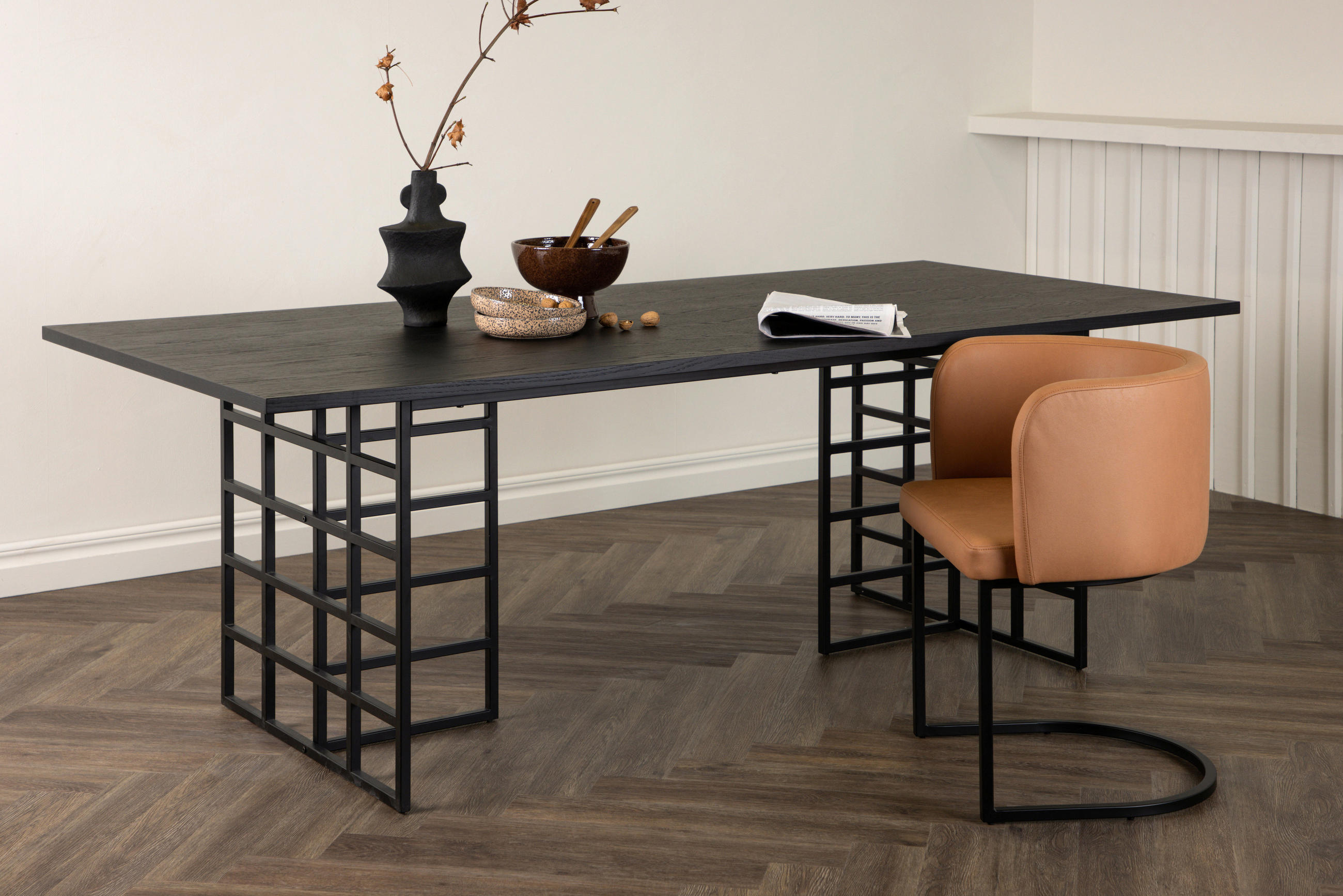 ESSTISCH Eukalyptusholz rechteckig Schwarz  - Schwarz, Design, Holz/Metall (220/100/75cm) - Livetastic