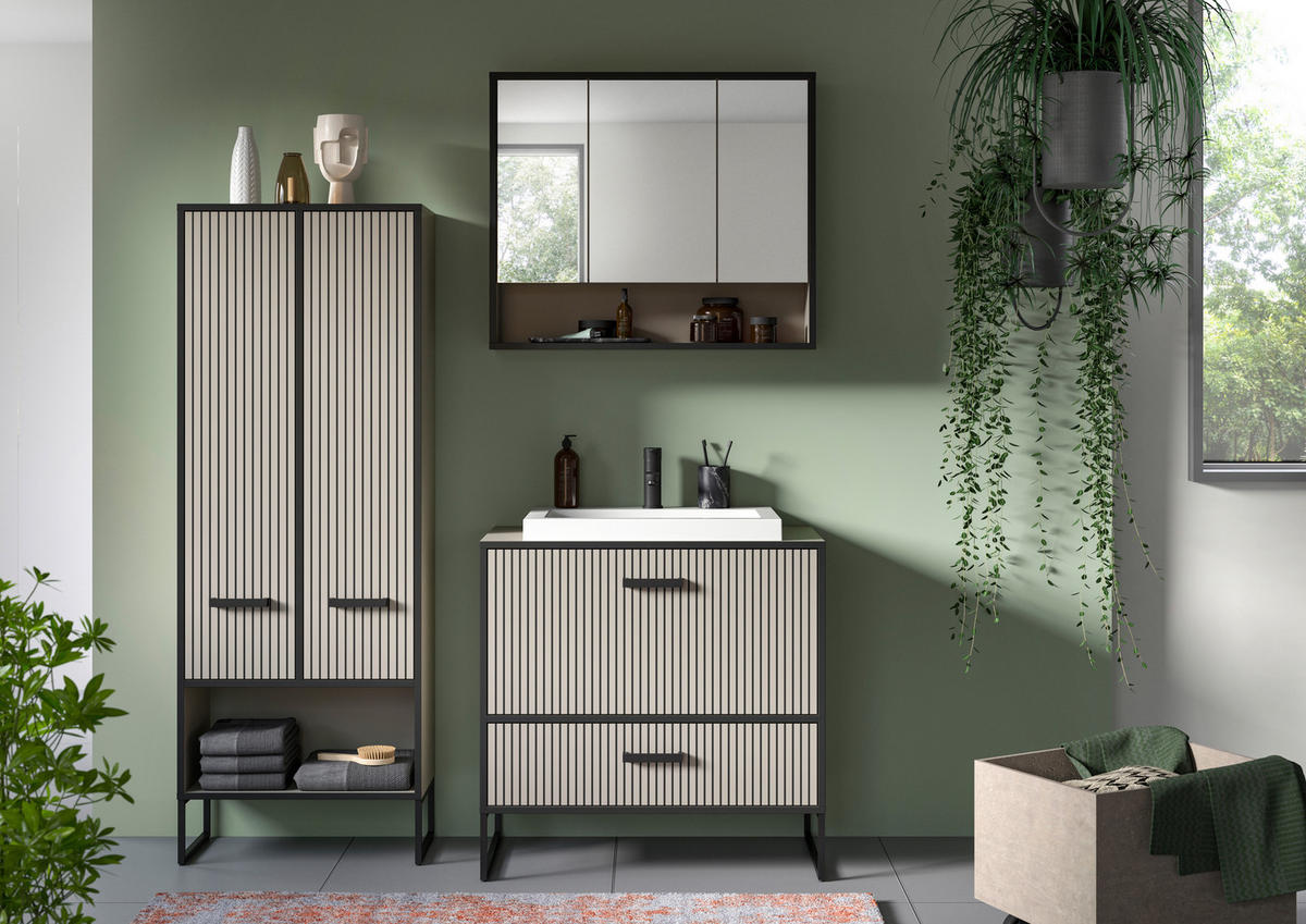 BADEZIMMER 3-teilig  in 142 cm  - Kaschmir/Schwarz, MODERN, Holzwerkstoff/Metall (142cm) - MID.YOU