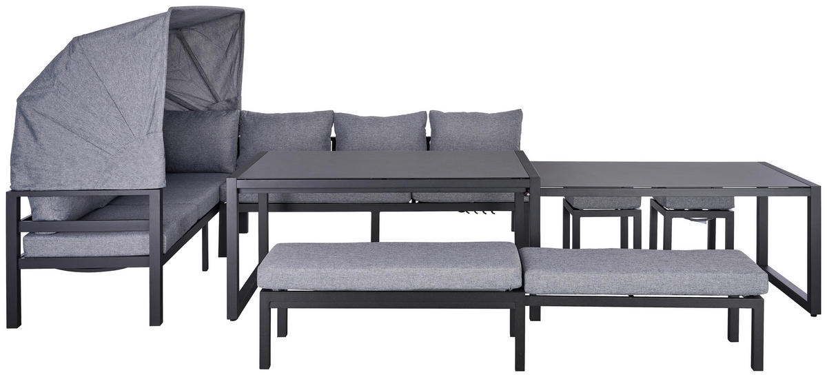 LOUNGEGARNITUR 19-teilig   360/65/152/200 cm Aluminium  - Dunkelgrau/Dunkelbraun, MODERN, Glas/Textil (360/65/152/200cm) - Amatio