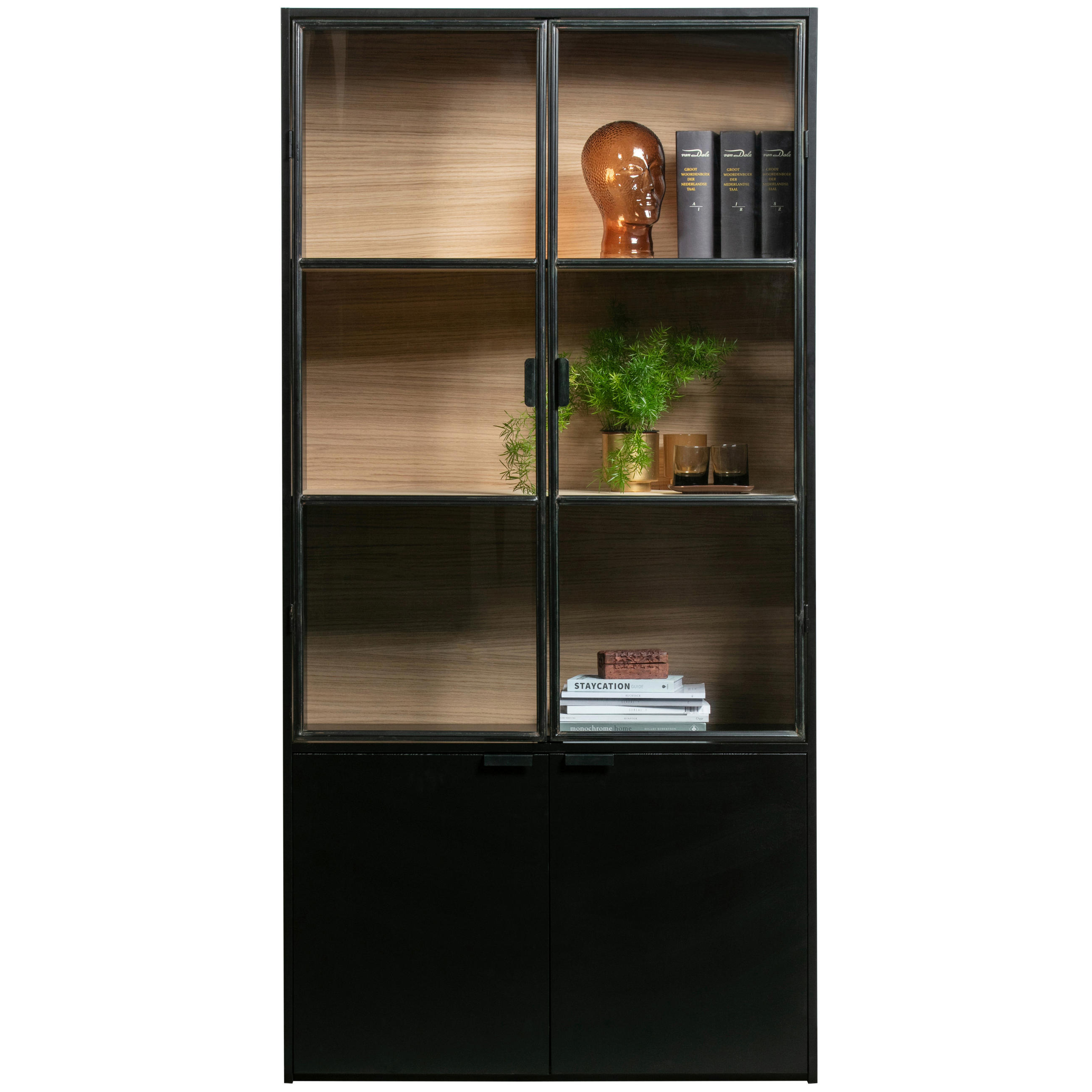 VITRINE in Kiefer Schwarz  - Schwarz, Design, Glas/Holz (100/200/40cm) - Livetastic