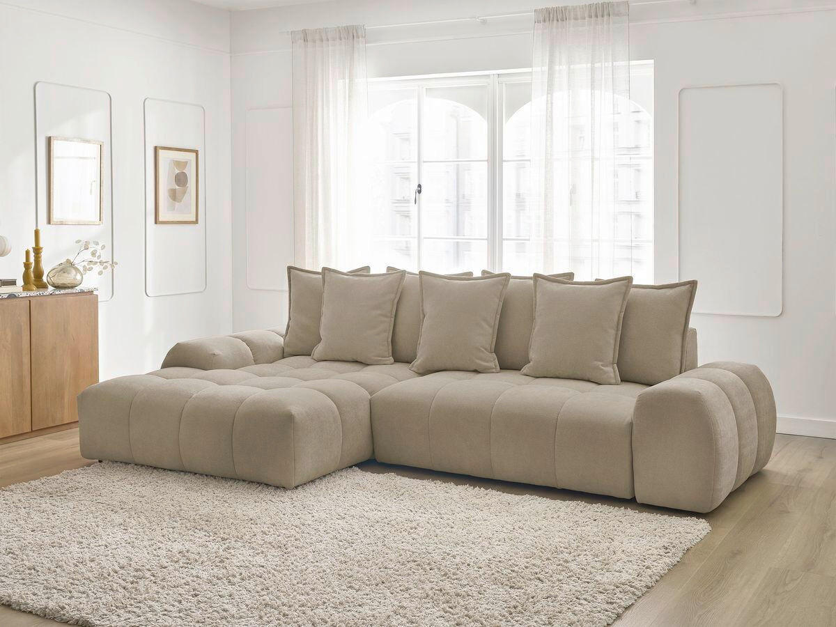 ECKSCHLAFSOFA EVEREST  mit Rücken echt, Armteil links, Armteil rechts Struktur Taupe  - Taupe/Schwarz, MODERN, Kunststoff/Textil (180/318cm) - Livetastic