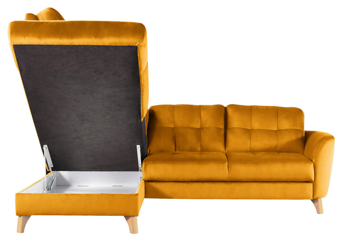 ECKSOFA Gelb Samt  - Gelb/Buchefarben, Design, Holz/Textil (190/236cm) - Livetastic