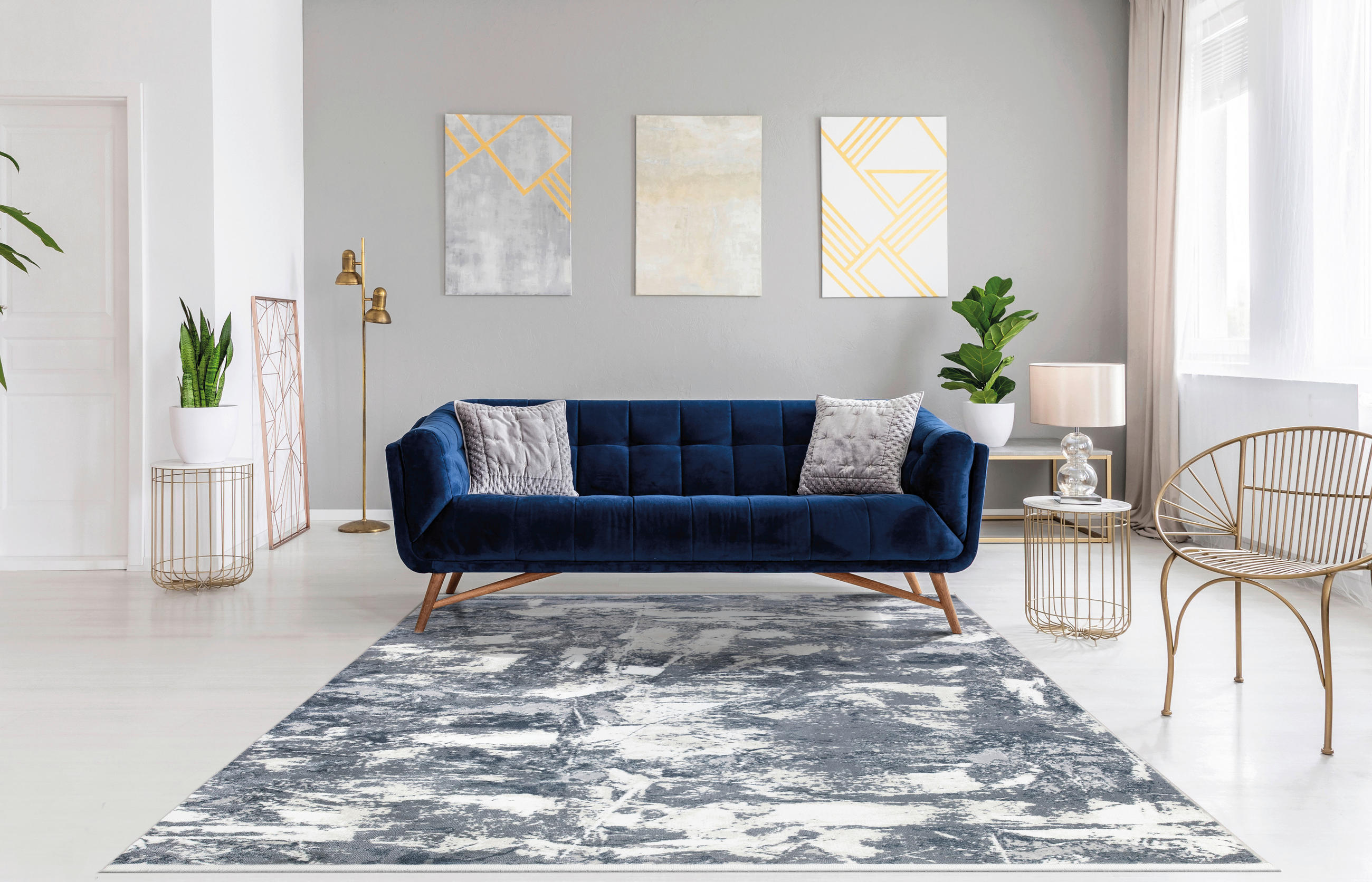 LÄUFER 80/300 cm Lotus Blau, Weiß  - Blau/Weiß, KONVENTIONELL, Textil (80/300cm)