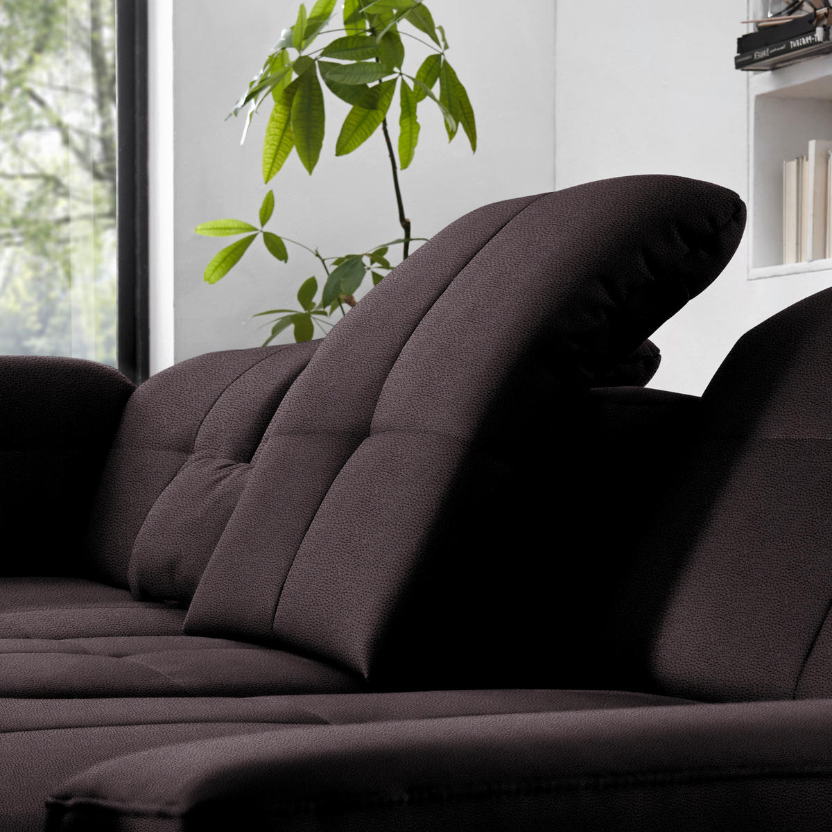 ECKSOFA  in Flachgewebe Schwarzbraun  195/309 cm  - Chromfarben/Schwarzbraun, Design, Textil (195/309cm) - Beldomo Style