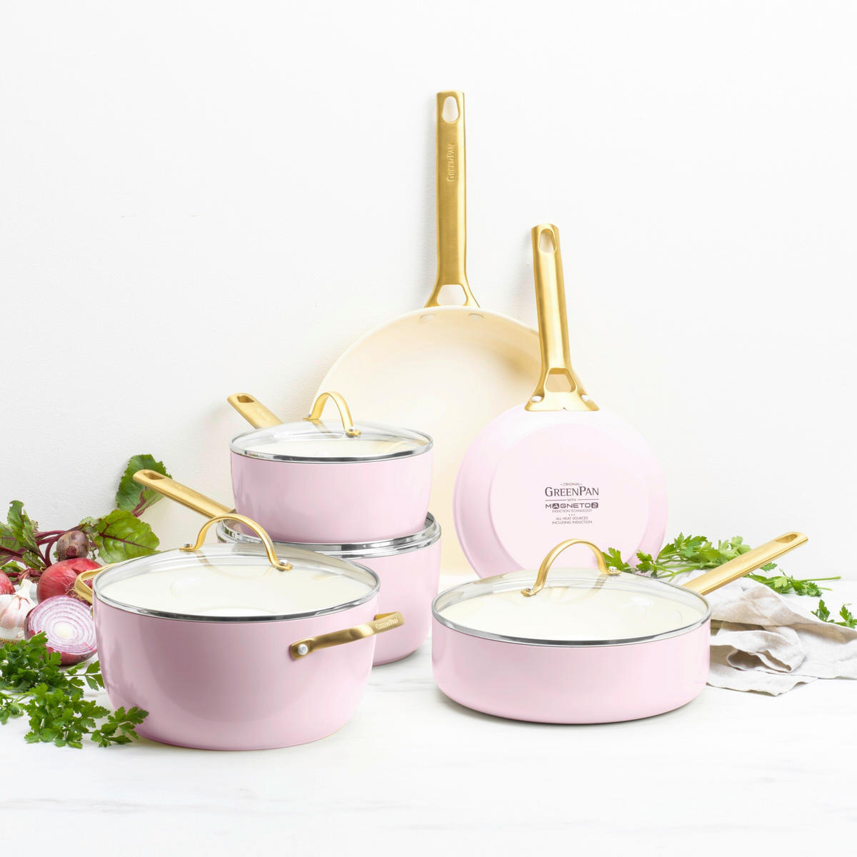 KOCHTOPFSET Padova Reserve 6-teilig  - Pink/Goldfarben, Basics, Glas/Metall - GreenPan