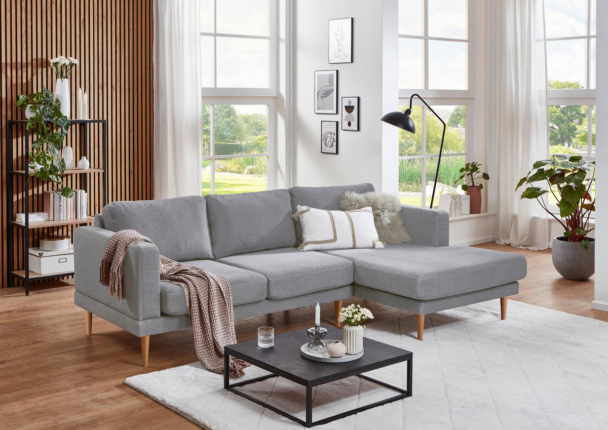 ECKSOFA Hellgrau Flachgewebe  - Buchefarben/Hellgrau, KONVENTIONELL, Holz/Textil (240/154cm) - Carryhome