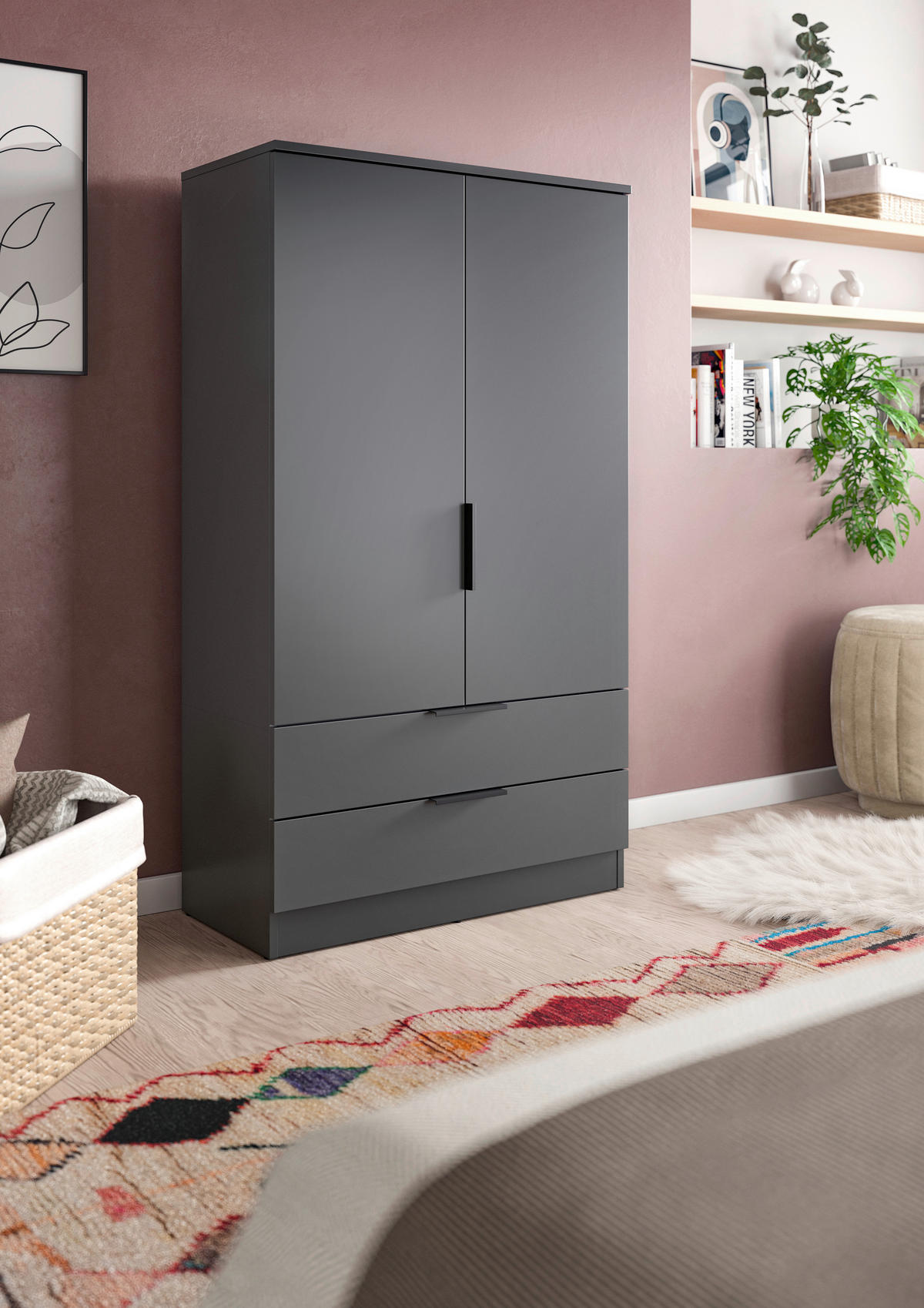 DREHTÜRENSCHRANK 80/140/37 cm,  in Anthrazit, 2-türig  - Anthrazit/Schwarz, MODERN, Holzwerkstoff/Kunststoff (80/140/37cm) - MID.YOU