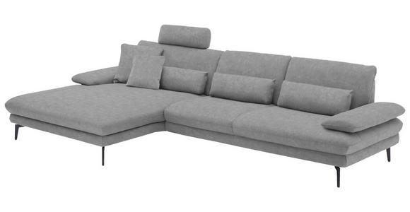 ECKSOFA in Velours Hellgrau 180/310 cm - Hellgrau/Schwarz, Design, Textil/Metall (180/310cm) - Dieter Knoll