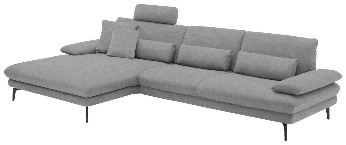 ECKSOFA in Velours Hellgrau  180/310 cm  - Hellgrau/Schwarz, Design, Textil/Metall (180/310cm) - Dieter Knoll