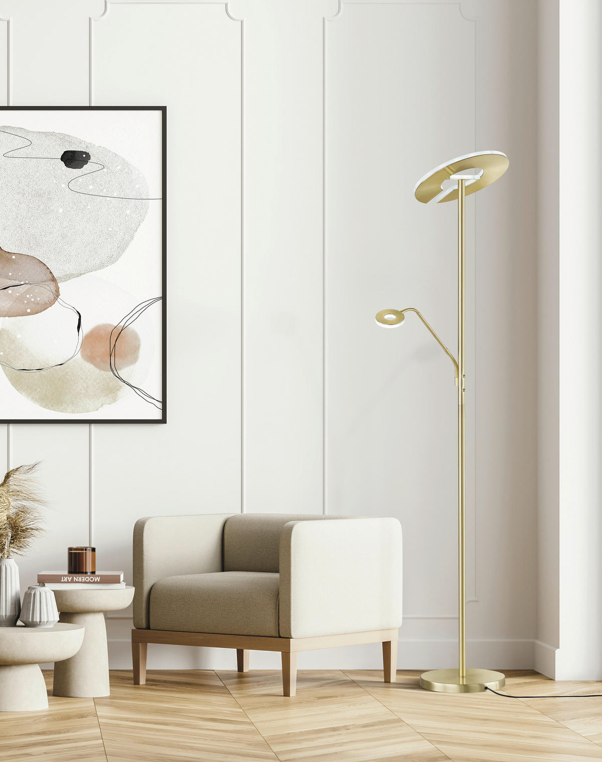 LED-STEHLEUCHTE 35/180 cm    - Messingfarben/Weiß, Design, Kunststoff/Metall (35/180cm)