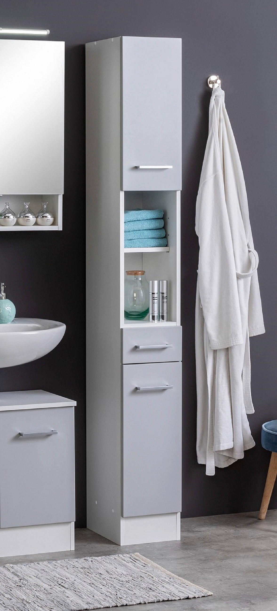 HOCHSCHRANK 25/190/35 cm  - Silberfarben/Hellgrau, MODERN, Holzwerkstoff/Metall (25/190/35cm) - Held