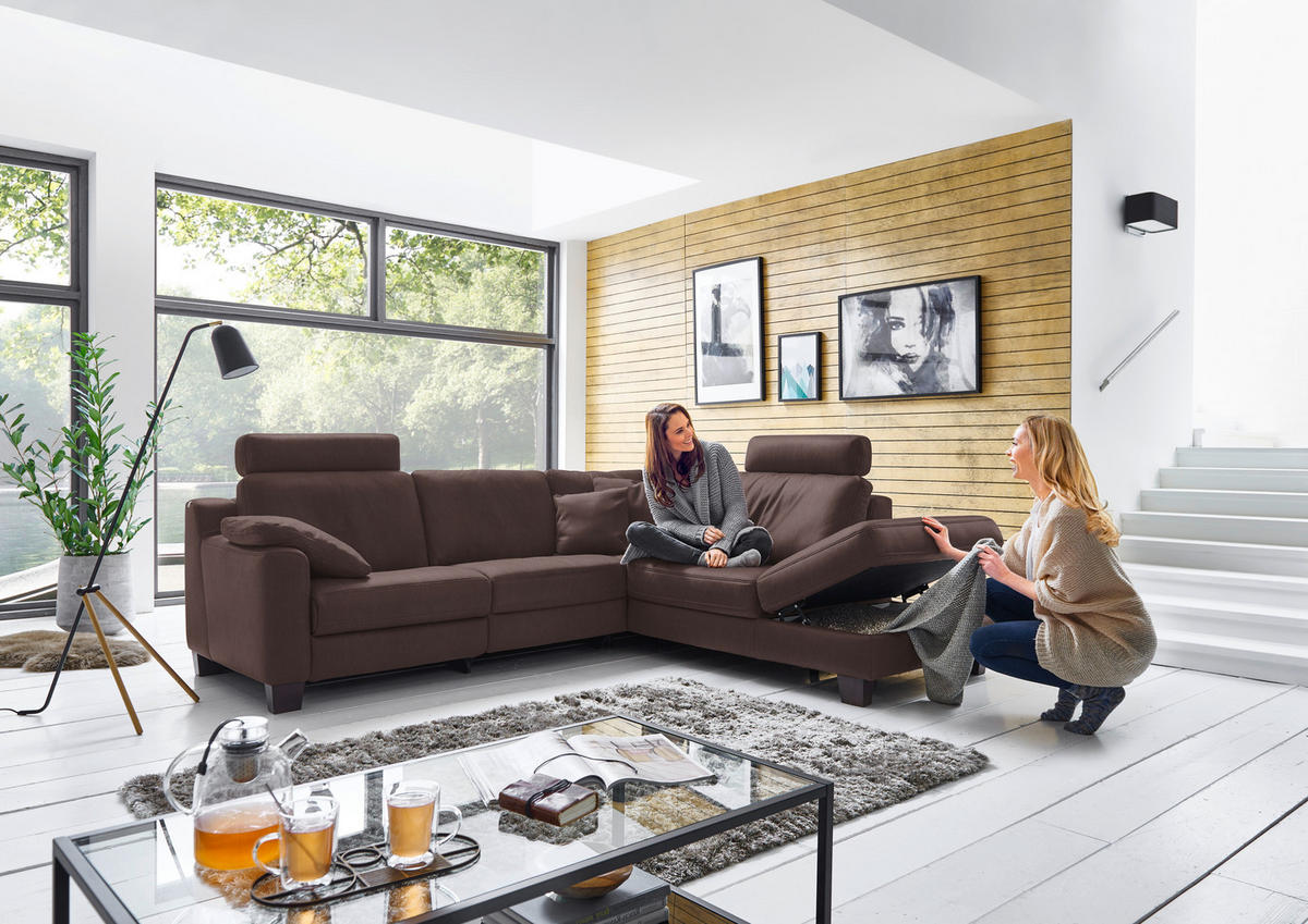ECKSOFA in Echtleder Dunkelbraun  259/235 cm  - Eichefarben/Dunkelbraun, Design, Leder/Holz (259/235cm) - Valdera