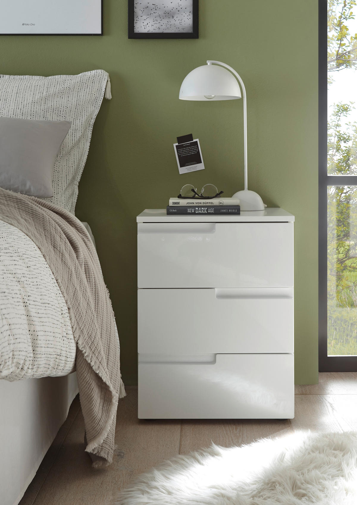 NOĆNI ORMARIĆ bijela, bijela visoki sjaj   - bijela/bijela visoki sjaj, Moderno, drvni materijal/plastika (46,2/60,9/40cm) - Carryhome