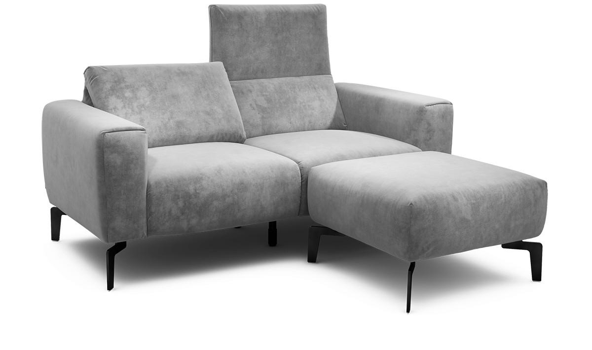 Zweisitzer inkl. Hocker Samt Hellgrau  - Hellgrau/Schwarz, Design, Textil/Metall (180/86/86-94cm) - SENSOO