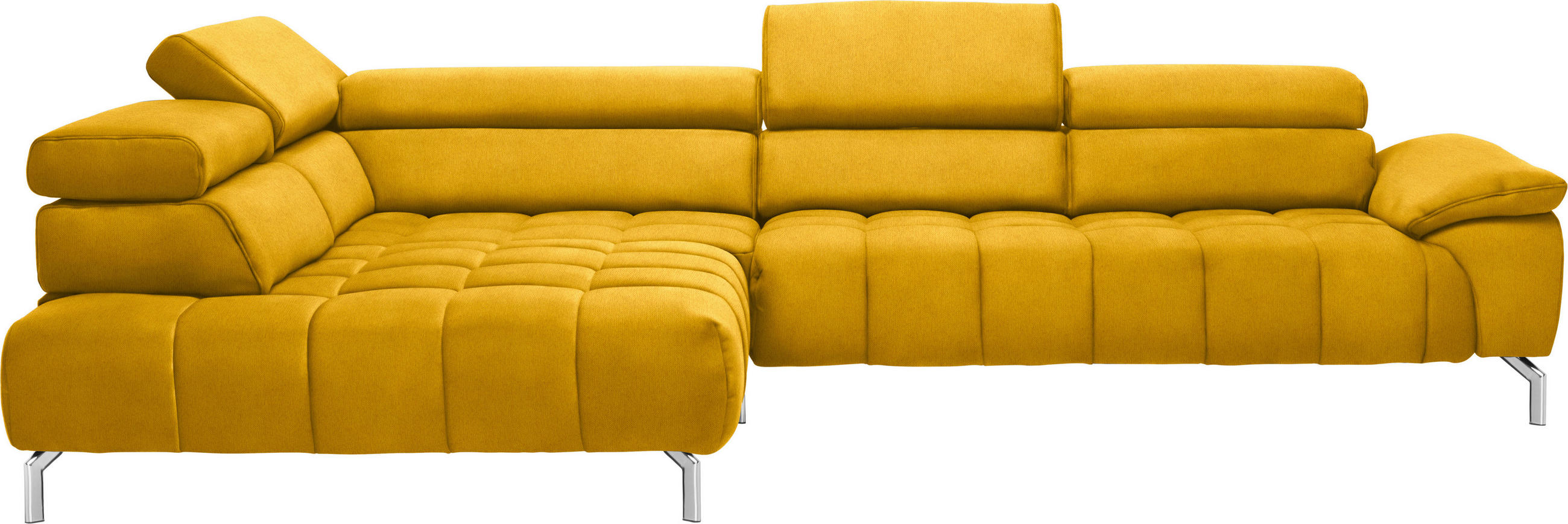 ECKSOFA in Chenille Gelb, Currygelb  - Chromfarben/Currygelb, Design, Textil/Metall (222/323cm) - Beldomo Style