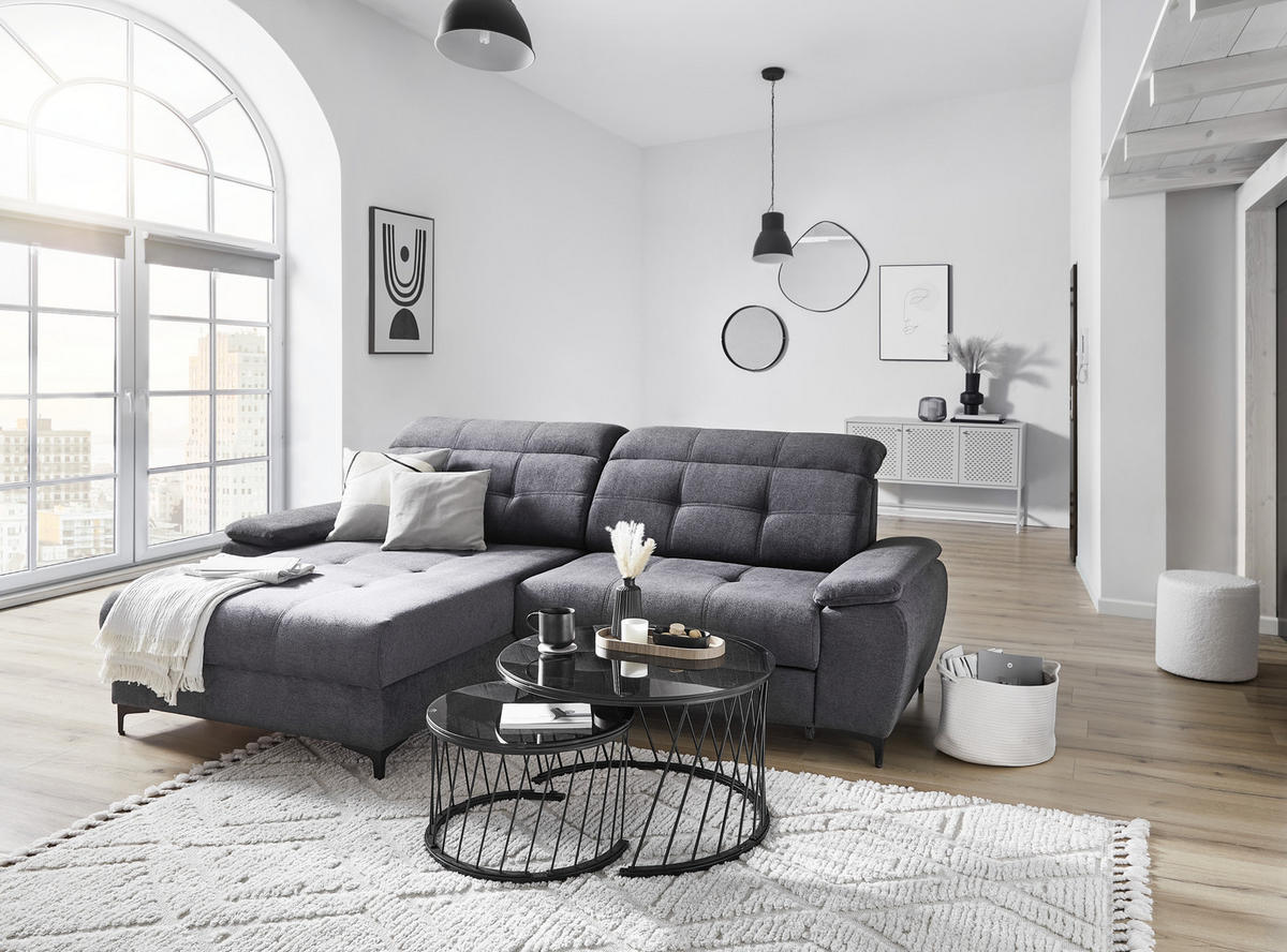 COUCHTISCHSET Farbglas 70/70/42 cm rund Grau, Schwarz  - Schwarz/Grau, Design, Glas/Metall (70/70/42cm) - Novel